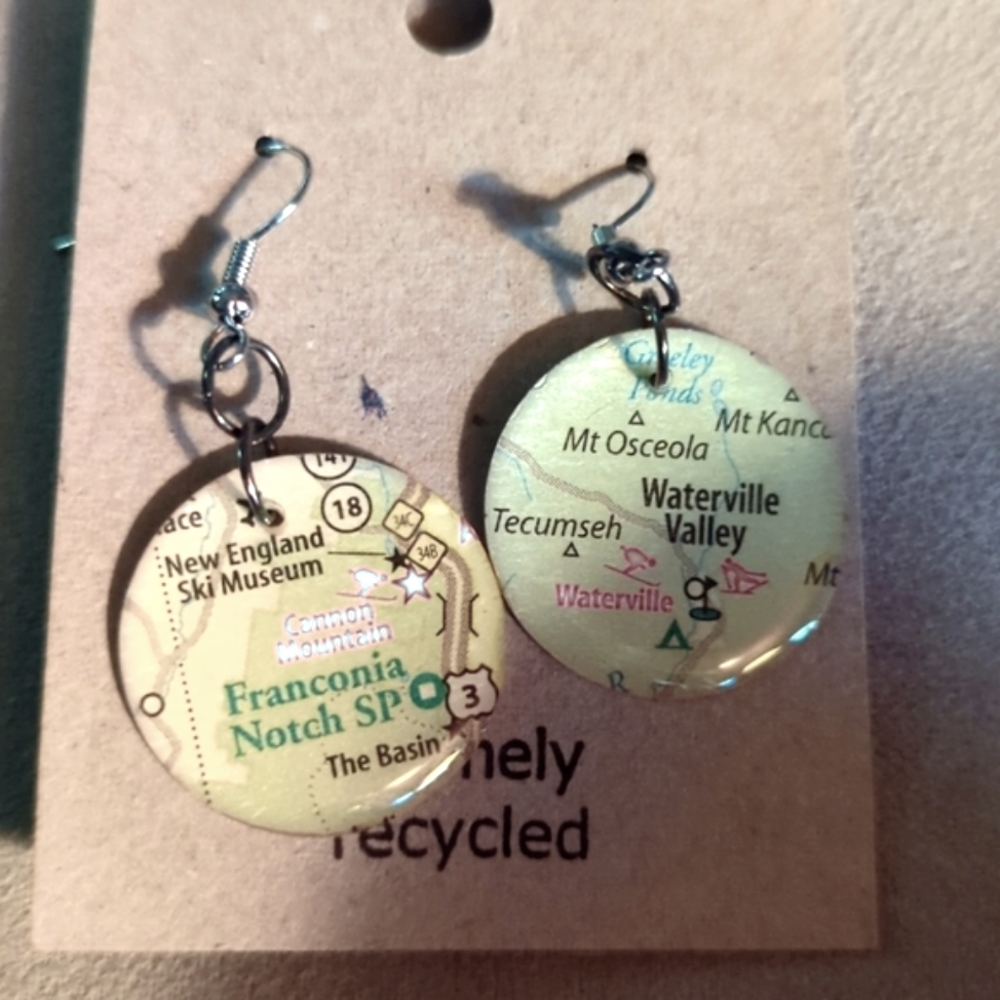 Map earrings. White mountains NH